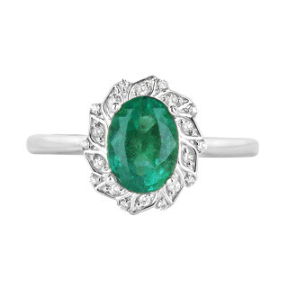 10K White Gold 1.6 CT.T.W. Oval Cut Natrual Emerald & Diamond Floral Inspired Halo Engagement Band H Color VS Clarity-17