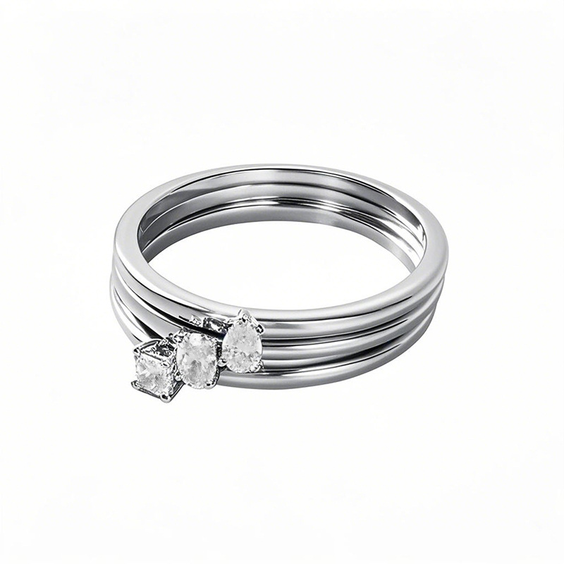 10K White Gold 0.6 CT. T.W. Oval Princess Pear Lab Created Diamond Custom Wedding Ring 3EX-1