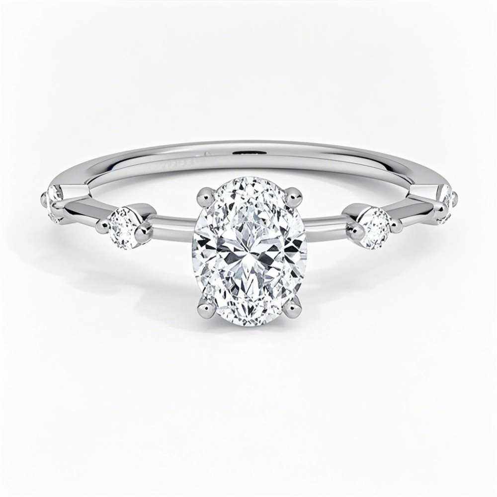 Anillo de compromiso de oro blanco de 10 quilates con diamantes de talla ovalada, creados en laboratorio, de 0,6 a 3,1 quilates de peso total, color D, claridad VVS-VS, certificado IGI.-1
