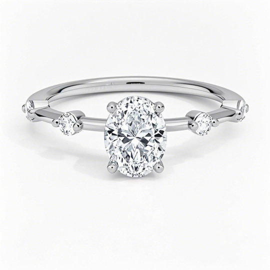 Platinum 0.6 to 3.1 CT.T.W. Oval Cut Lab Created Diamond Engagement Band D Color VVS-VS Clarity IGI Certified