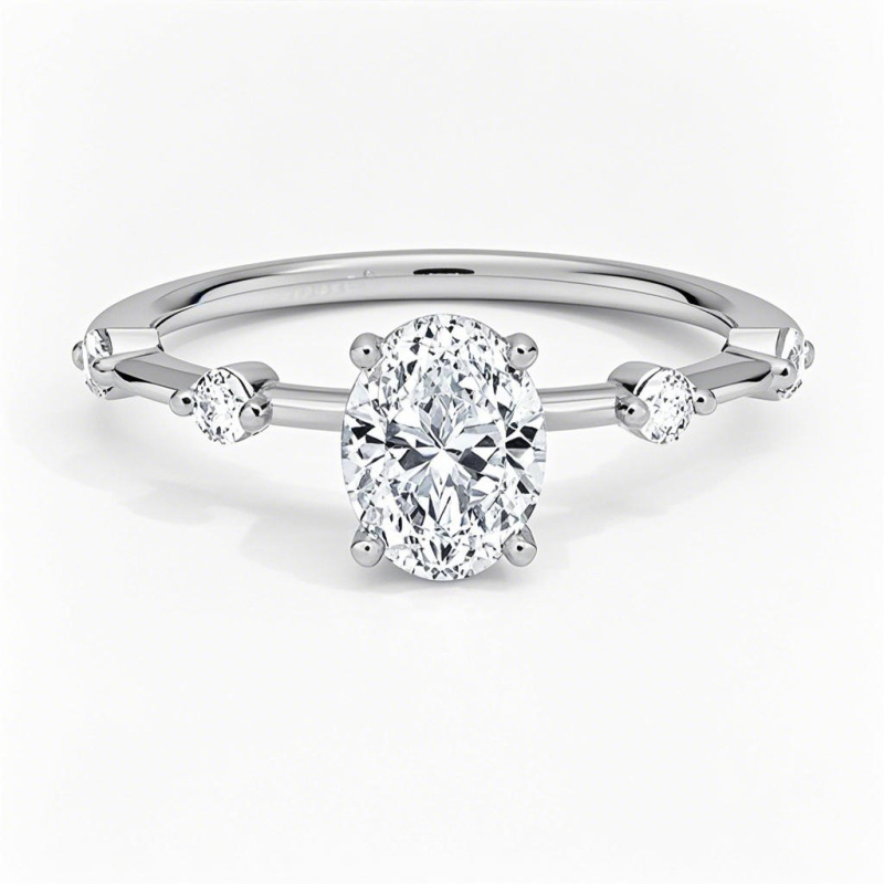 Anillo de compromiso de oro blanco de 10 quilates con diamantes de talla ovalada, creados en laboratorio, de 0,6 a 3,1 quilates de peso total, color D, claridad VVS-VS, certificado IGI.-6