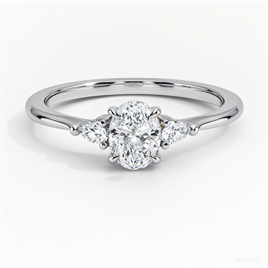 10K White Gold 0.6 to 3.1 CT.T.W. Oval Cut Lab Created Diamond Three Stone Engagement Band IGI Certified