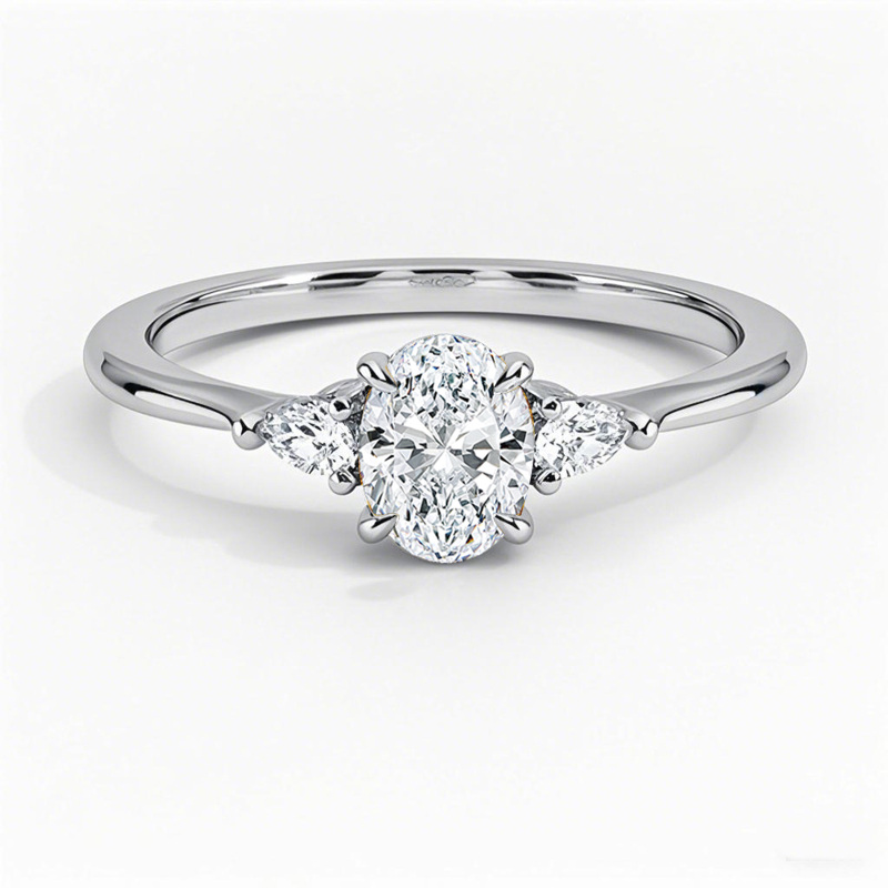 10K White Gold 0.6 to 3.1 CT.T.W. Oval Cut Lab Created Diamond Three Stone Engagement Band IGI Certified-13