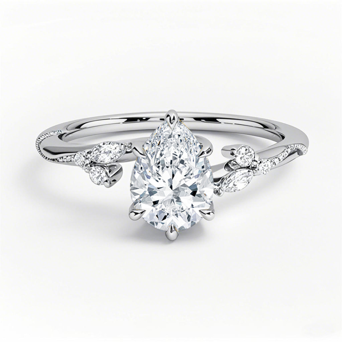 Anillo de compromiso de oro blanco de 14 quilates con diamantes talla pera de 0,6 a 3,1 quilates de peso total, certificado IGI 3EX.-1