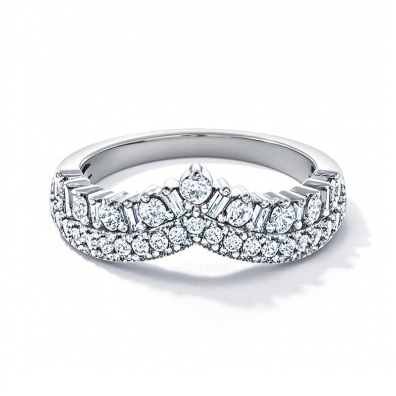 Aliança de casamento personalizada em ouro branco 10K, 0,625 ct.T.W., diamante baguete redondo, cor D, pureza VVS1, 3EX-13