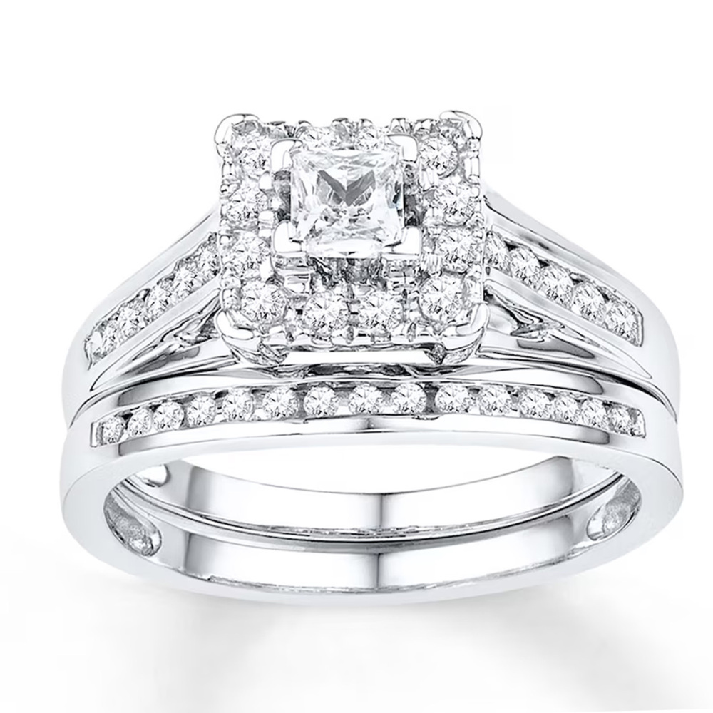 14K White Gold 0.625 CT.T.W. Round Lab Created Diamond Custom Custom Engagement Bridal Set D Color VVS1-VS1 Clarity-1