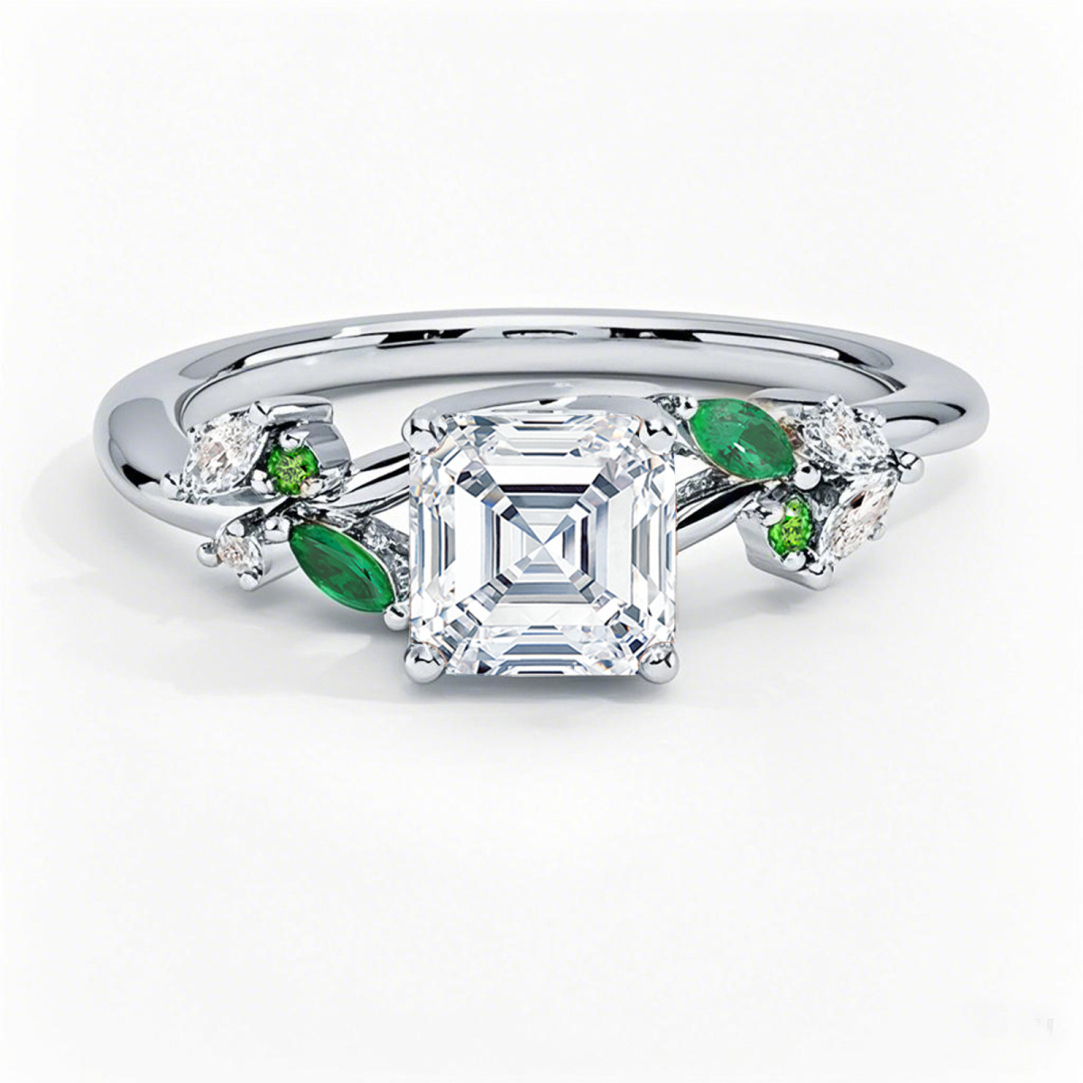 Anillo de compromiso de oro blanco de 10 quilates con diamantes de talla Asscher, creados en laboratorio, de 0,65 a 3,15 quilates de peso total, color D, claridad VVS-VS, certificado IGI.-1