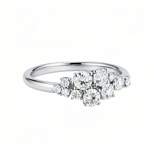 Platinum 0.72 CT.T.W. Round Cut Diamond Custom Cluster Wedding Ring D Color VVS-VS Clarity