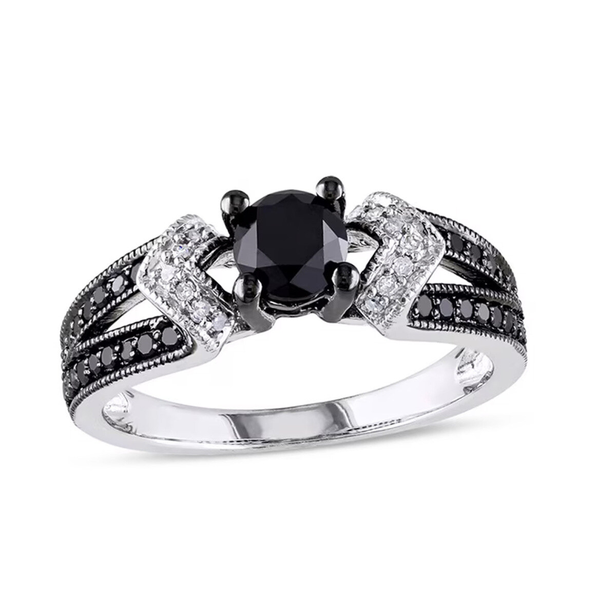 Platinum 0.75 to 3.25 CT.T.W. Black and White Diamond Round Cut Split Shank Engagement Band-1
