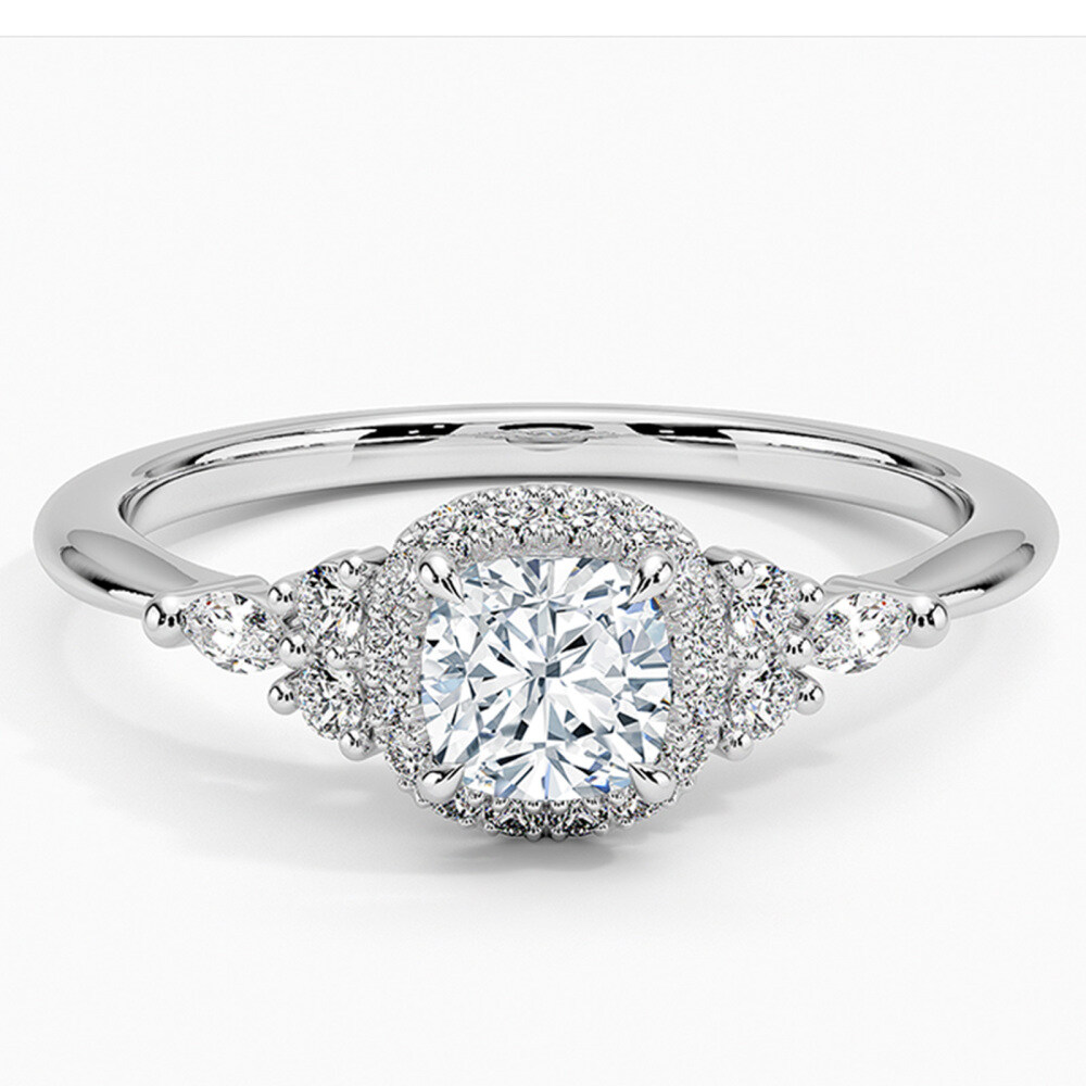 14K White Gold 0.75 to 3.25 CT.T.W. Cushion Cut Lab Created Diamond Halo Engagement Band IGI Certified-1