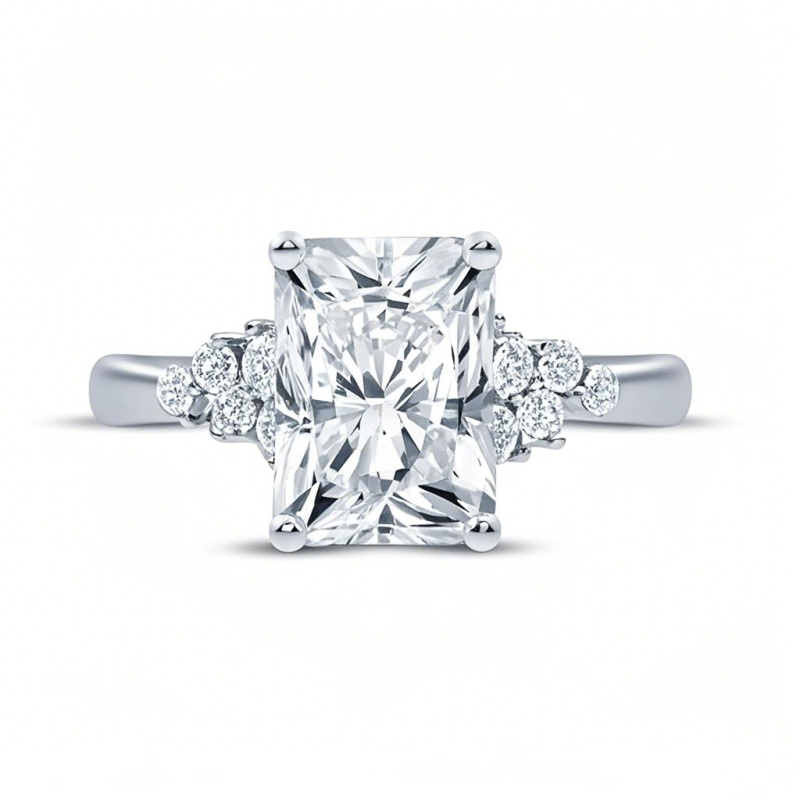 Anillo de compromiso de oro blanco de 10 quilates con diamantes de laboratorio de esmeralda de 0,75 a 3,25 quilates de peso total, certificado IGI D-VVS1 3EX-8