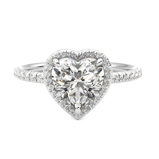 10K White Gold 0.75 to 3.25 CT.T.W. Heart Cut Lab Created Diamond Engagement Band D VVS1-VS1 3EX IGI Certified