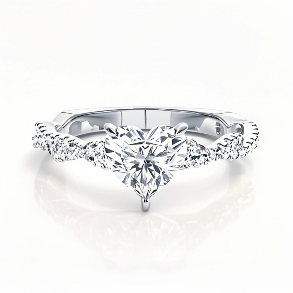 14K White Gold 0.75 to 3.25 CT.T.W. Heart Lab Created Diamond 4 Prong Setting Side Stone Engagement Band IGI Certified-1