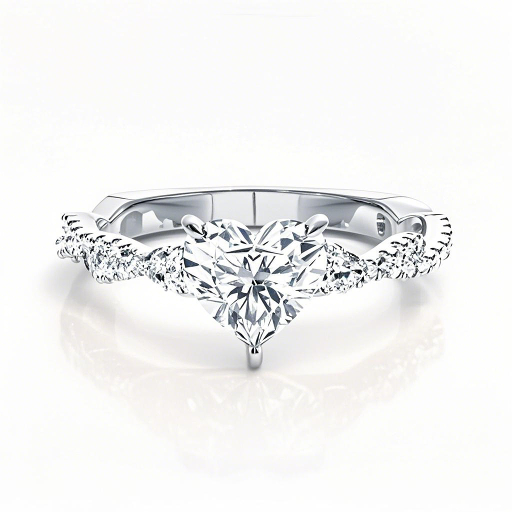 Bague de fiançailles en or blanc 10 carats, diamants synthétiques en forme de cœur, sertis 4 griffes, de 0,75 à 3,25 ct, certifiée IGI.-1