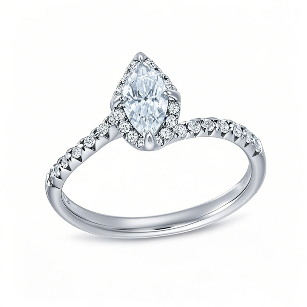 10K witgoud 0,75 tot 3,25 CT.T.W. Marquise geslepen Lab Created diamanten verlovingsring IGI gecertificeerd-1