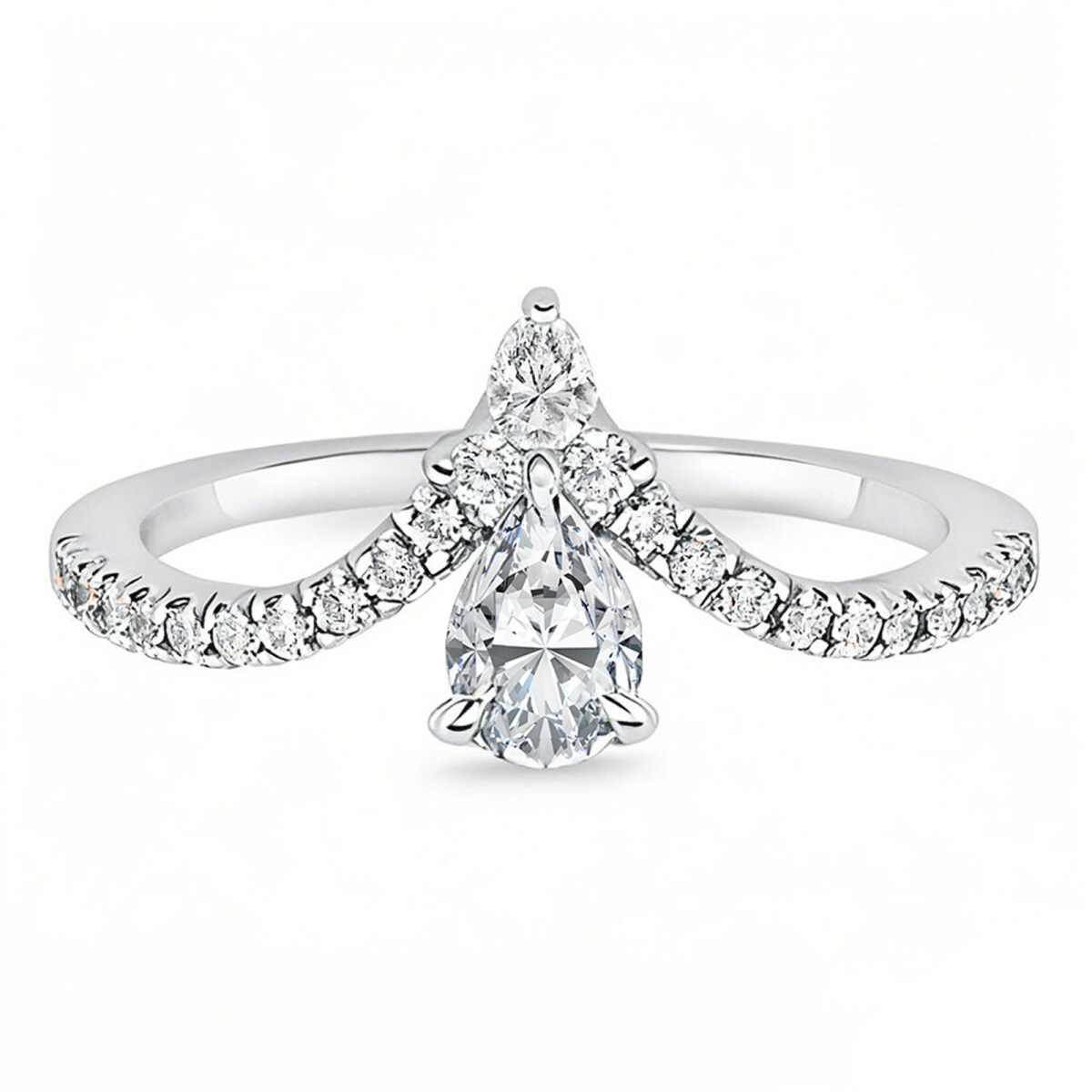 18K White Gold 0.75 to 3.25 CT.T.W. Pear Cut Lab Created Diamond Claw Prong Engagement Band IGI Certified-1