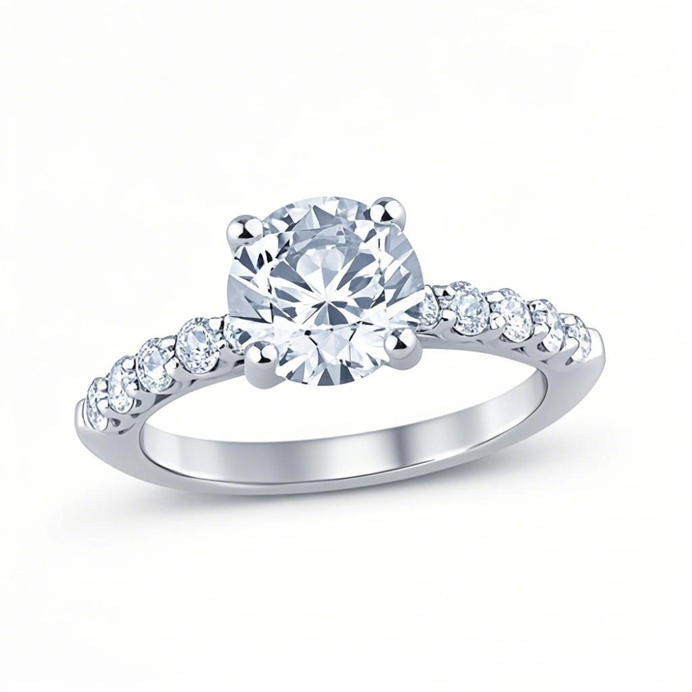 Anello di fidanzamento in oro bianco 14 carati con diamante creato in laboratorio taglio rotondo T.W. da 0,75 a 3,25 ct, purezza D VS1-VVS1, certificato IGI 3EX.-1
