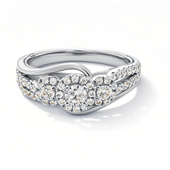 10K White Gold 0.75 to 3.25CT. T.W Round Cut Lab Created Diamond Engagement Ring D Color VS1-VVS1 Clarity 3EX IGI Certified