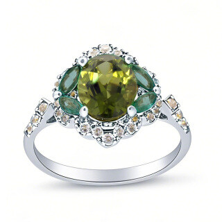 10K White Gold 2.8 CT.T.W. Oval Cut Olivine & Emerald & Topaz Custom Band-17
