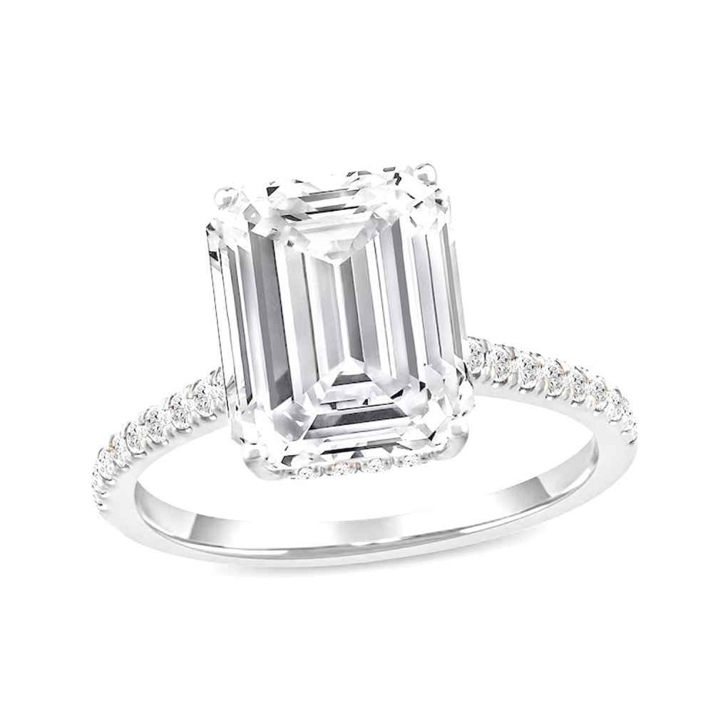 18K White Gold 0.83 to 3.33 CT.T.W. Emerald Cut Lab Created Diamond Engagement Band D-VVS1 IGI Certified-1