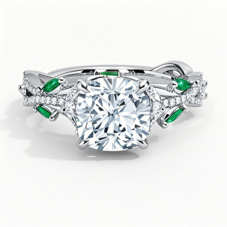 10K White Gold 0.98 to 3.48 CT.T.W. Cushion Cut Diamond & Emerald Engagement Ring-5