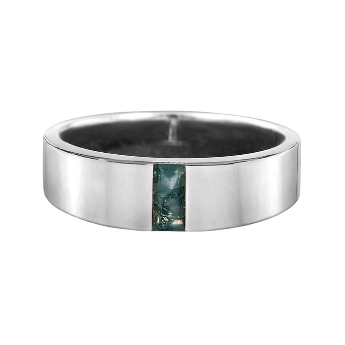10K White Gold Baguette Cut Moss Agate Ring for Men-1