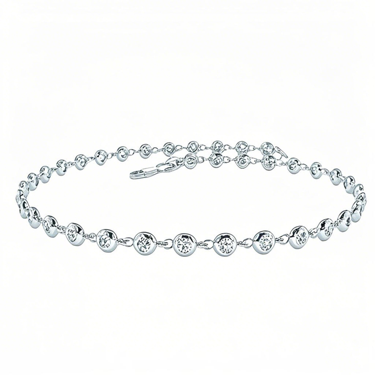 Pulsera de tenis de oro blanco de 18 quilates con diamantes engastados en bisel-1