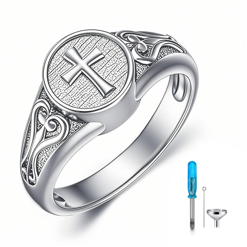 10K White Gold Cross Ring-17