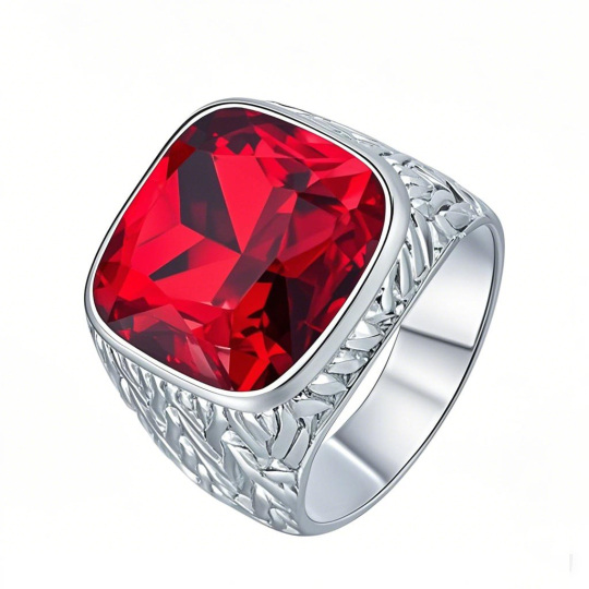 10K White Gold Crystal Personalized Birthstone Ring for Men
