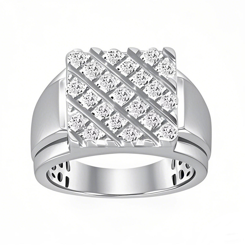 Ouro branco 10K 1 CT. Anel de casamento personalizado com diamante criado em laboratório T.W Asscher para homens Cor D Clareza VVS1 3EX Certificado IGI-20