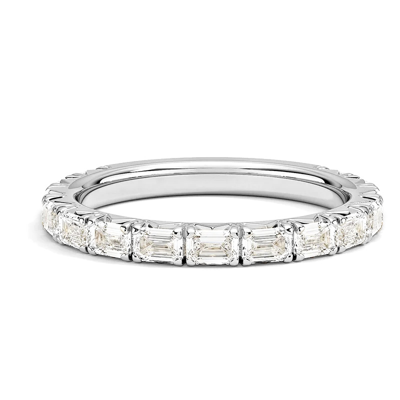 Anel de casamento personalizado com diamante criado em laboratório e esmeralda, cor D, pureza VVS1-VS1, certificado IGI 3EX, ouro branco 10K, 1 CT.T.W.-1