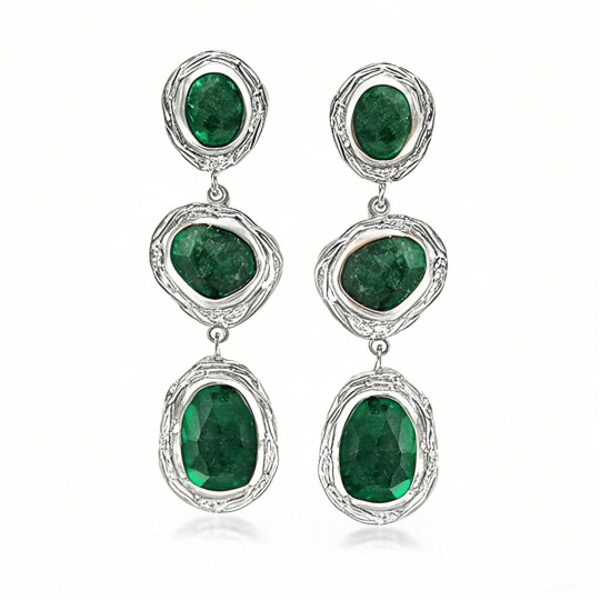 Platinum 18 CT.T.W. Emerald Station Drop Earrings