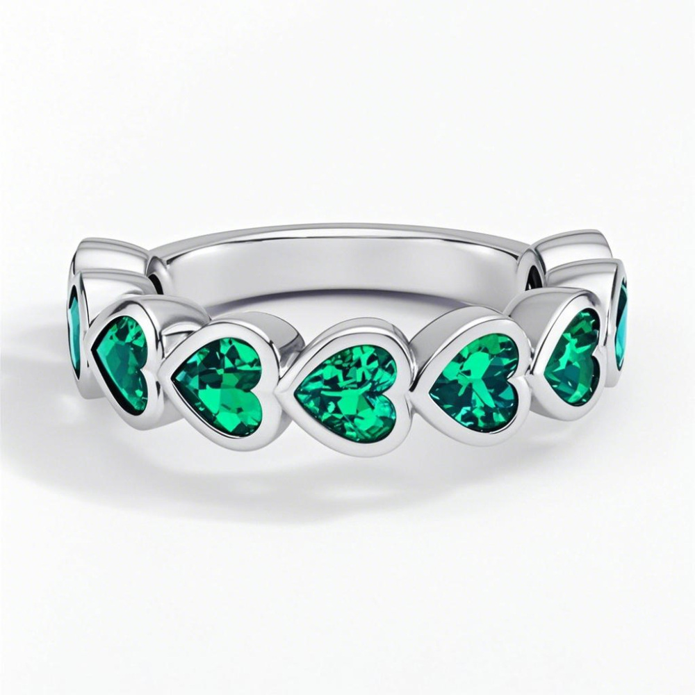 10K White Gold 1 CT.T.W. Lab Emerald Custom & Heart Engagement Ring-1