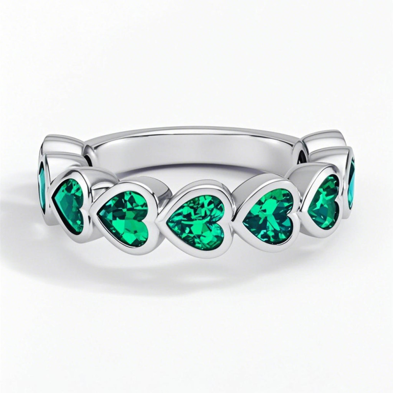 Anel de noivado personalizado em ouro branco 10K com 1 CT.T.W. Lab Emerald-5