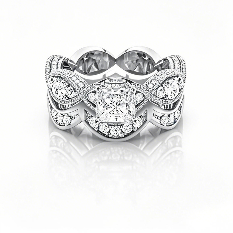Platinum 2.2 CT.T.W. Princess Cut Lab Created Diamond 4 Prong Setting Side Stone Halo Engagement Ring-1