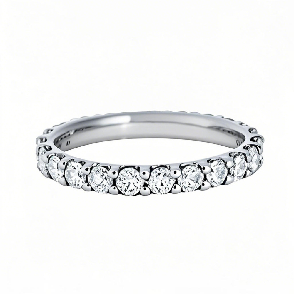 10K White Gold 1 CT.T.W. Round Cut Lab Created Diamond Wedding Band D Color VVS1 Clarity 3EX-1