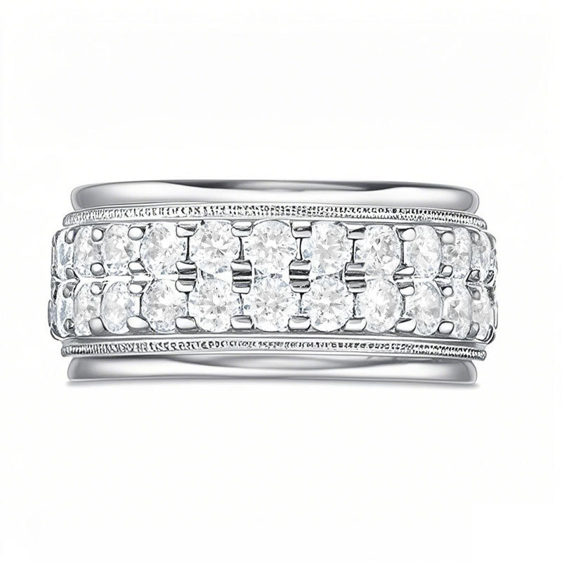 10 Karat Weißgold, 2 Karat, rund, künstlicher Diamant, zweireihig, Vintage-Stil, Ehering für Männer, D-VVS1-1