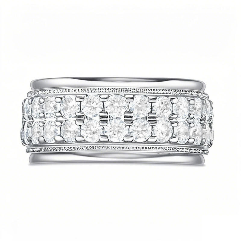 10K White Gold 2 CT.T.W. Round Lab Created Diamond Double Row Vintage-Style Wedding Ring for Men D-VVS1-1