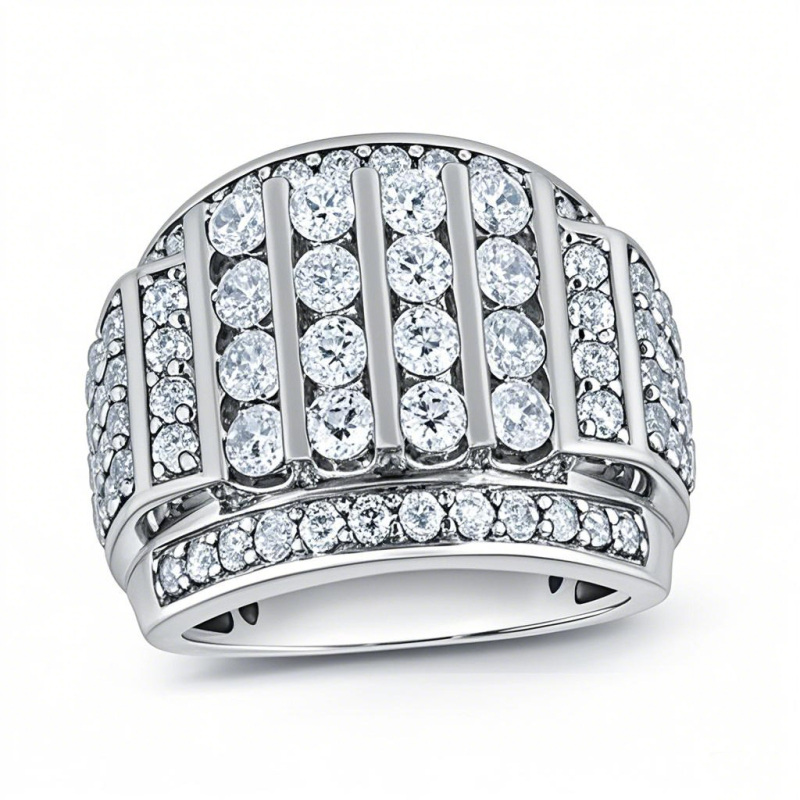 10K White Gold 4 CT.T.W. Round Lab Created Diamond Multi-Row Column Wedding Ring for Men D-VVS1-15