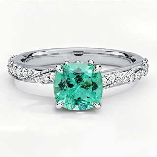 10K White Gold Cushion Cut Emerald & 0.3 CT.T.W. Diamond Hidden Accent Engagement Band-14