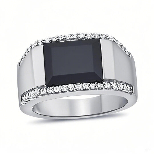Platinum Cushion Shaped Agate & Diamond Custom Signet Ring for Men I Color I3 Clarity 3EX