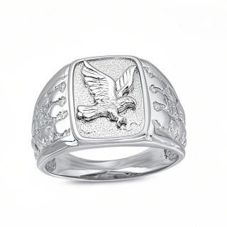 10K White Gold Custom Engraving Eagle Rectangular Signet Ring for Men-3