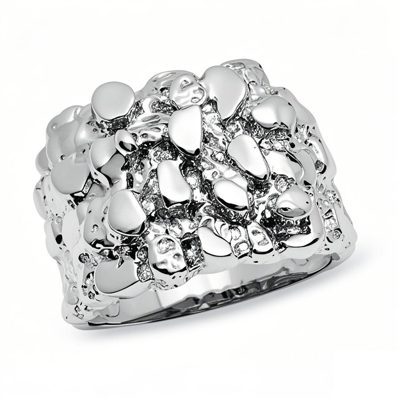 14K White Gold Custom Engraving Nugget Ring for Men-1