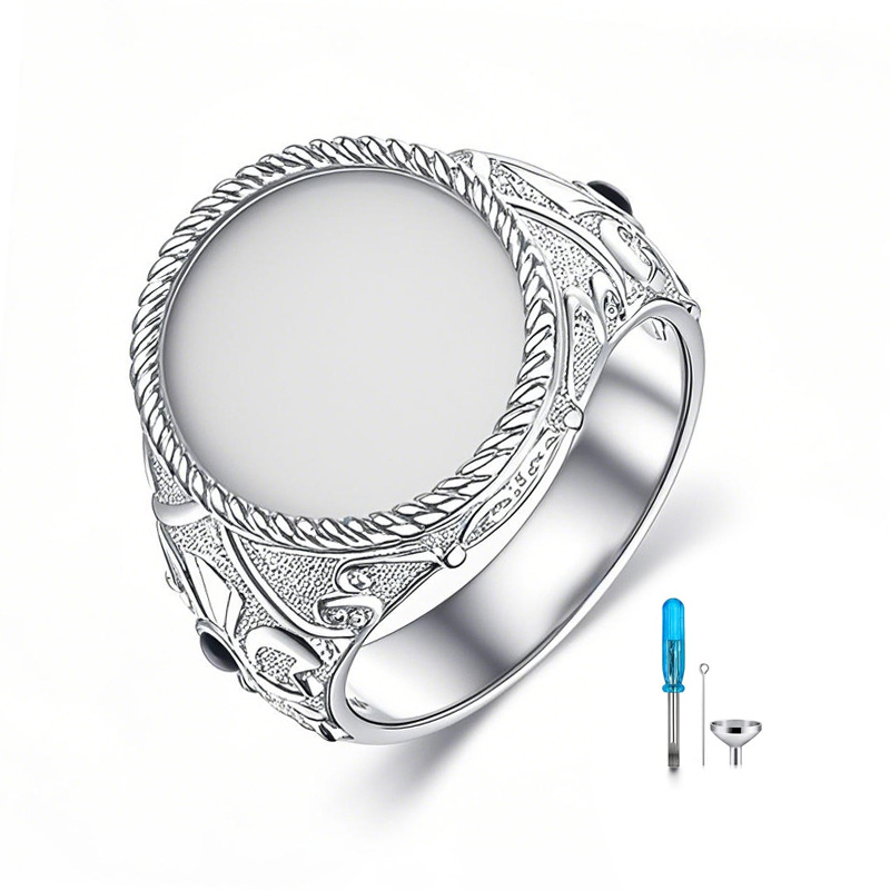 Anillo de oro blanco de 14 quilates con grabado personalizado para hombre-1