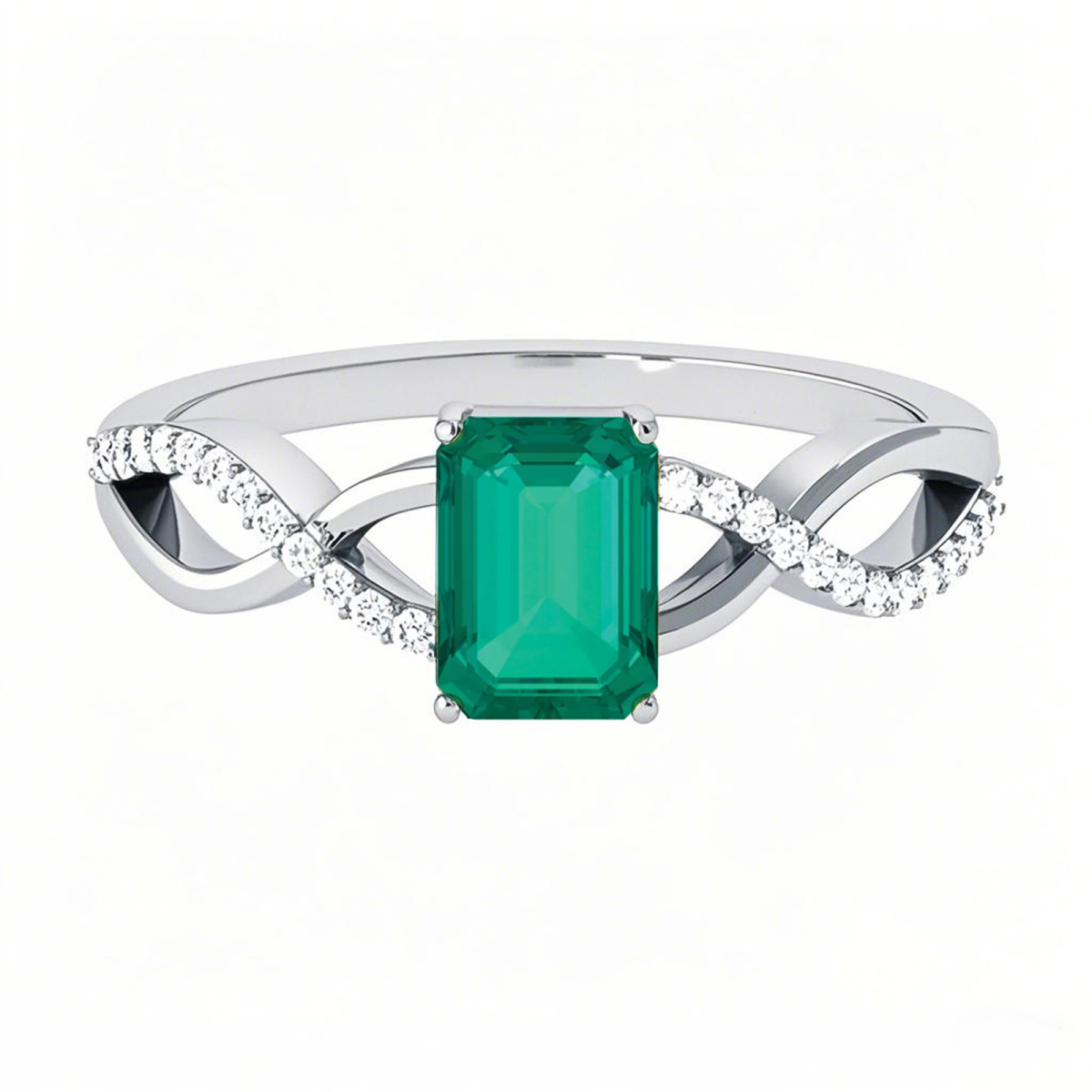 Anillo de cóctel trenzado con esmeralda de oro blanco de 18 quilates y 0,16 quilates de peso total de diamantes.-1
