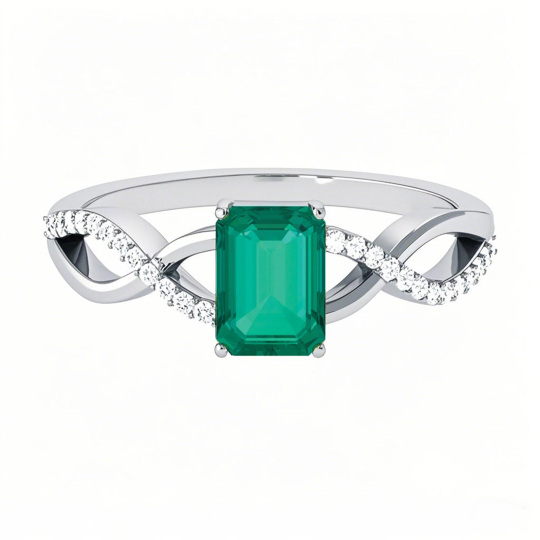 Statement-Cocktailring aus 10 Karat Weißgold mit Smaragd, 0,16 Karat TW Diamant