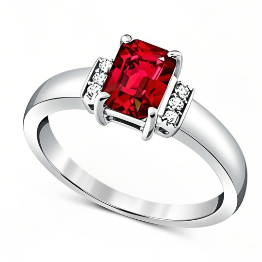 Platinum Emerald Cut Custom Engagement Ring Gemstone Anniversary Ring for Women