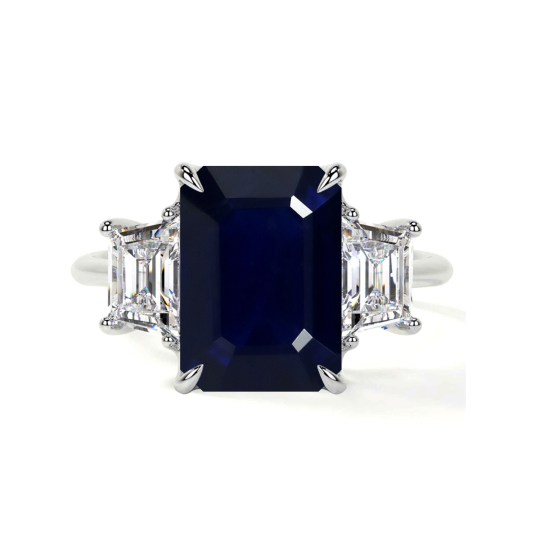 Platinum Emerald Cut Custom Engagement Ring Gemstone Rings