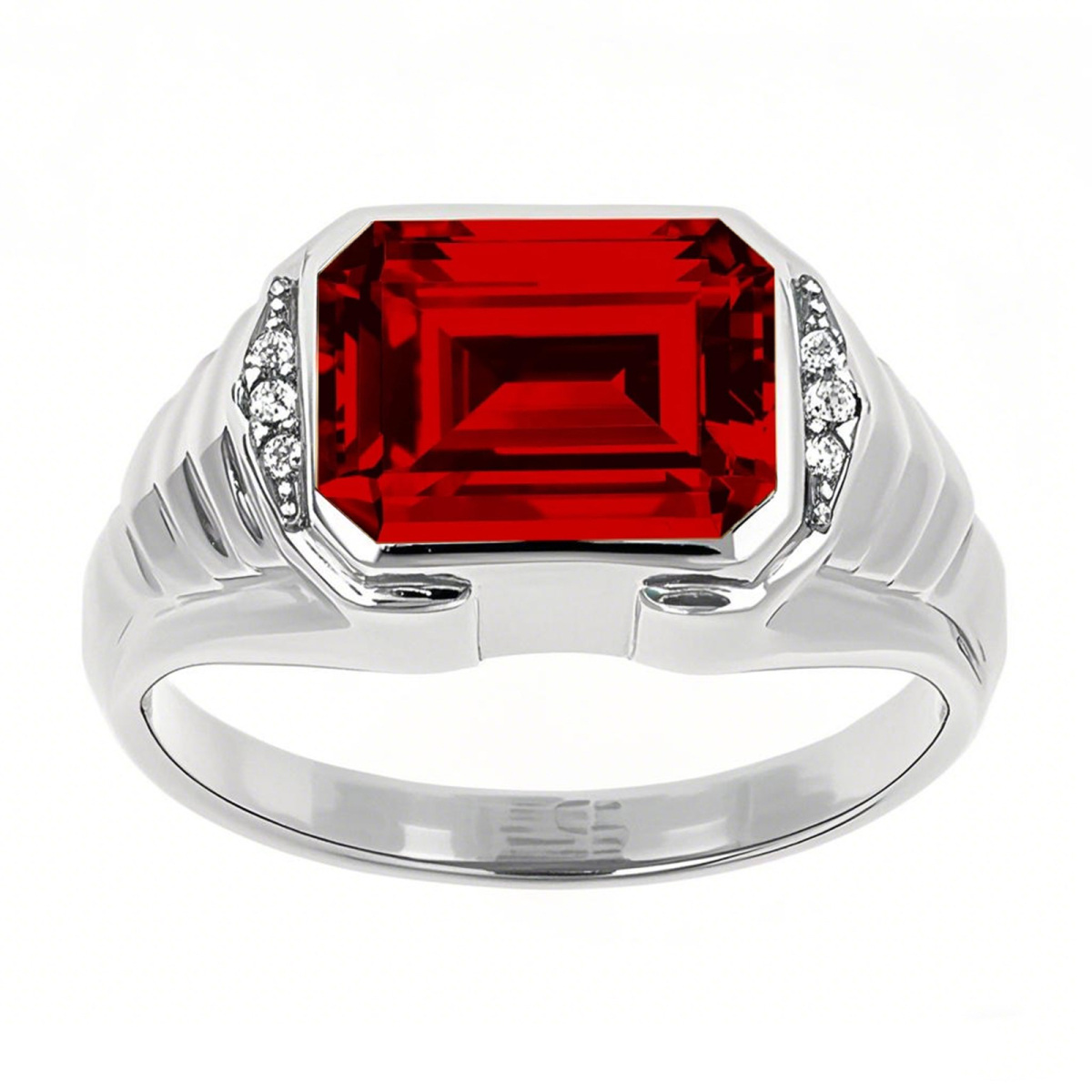 Anillo personalizado de oro blanco de 10 quilates con corte esmeralda y piedras preciosas-1