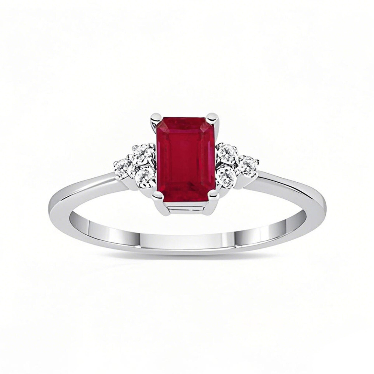 14K White Gold Emerald Cut Engagement Ring Gemstone Ring-1